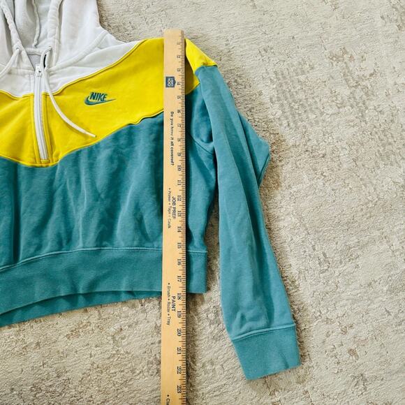 Nike blue green color block quarter zip cropped hoodie woman’s large - Picture 5 of 9